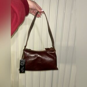 🔖NWT -  Vintage Italian Handmade Elegant Brown Leather Shoulder Bag